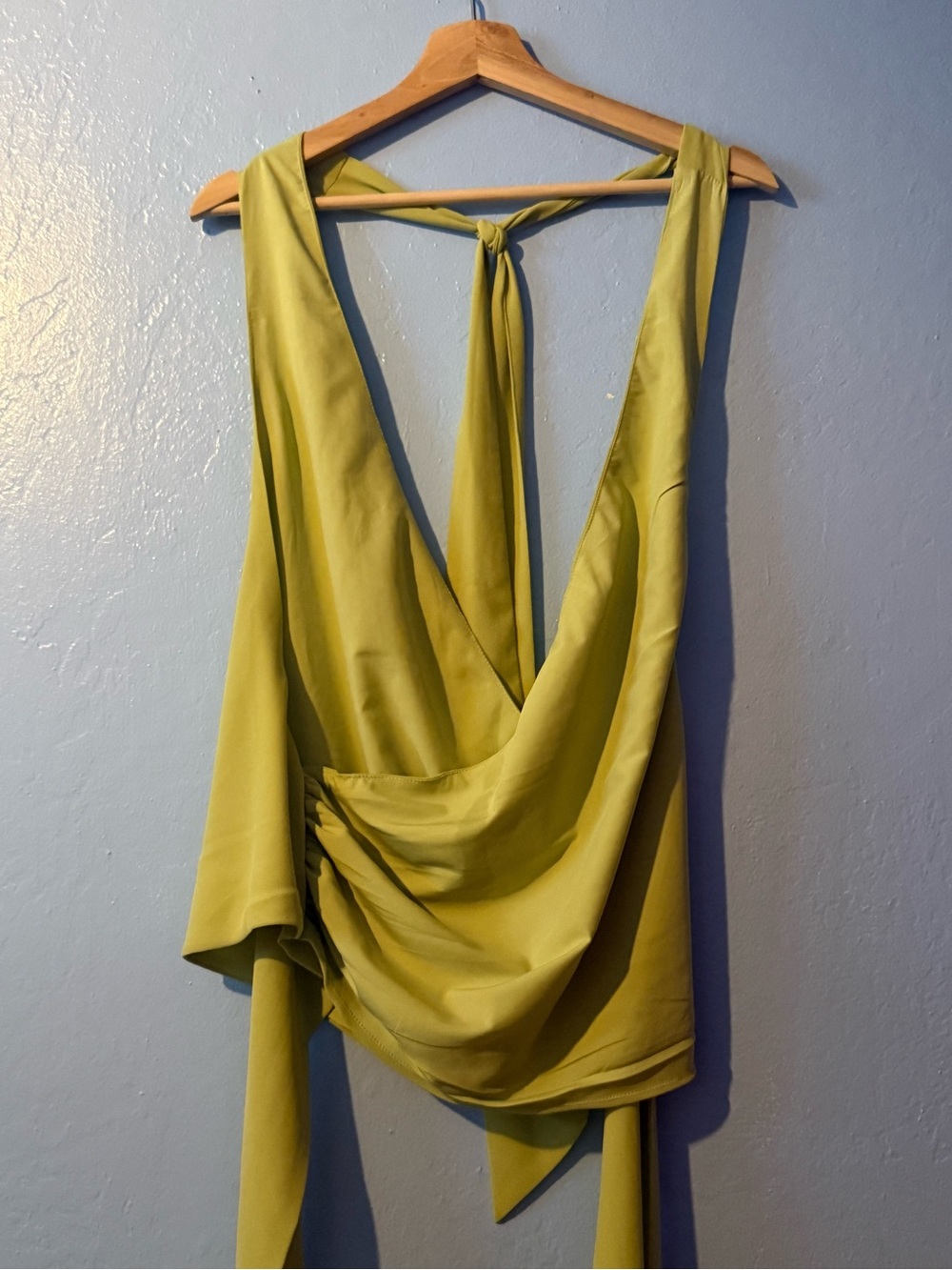 Peppermayo Chartreuse Draped V-Neck Fairy 🧚 Tie-Back Top
